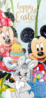 Festive Easter wallpaper with cartoon characters and colorful designs.