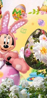 Easter-themed cartoon wallpaper with festive elements.