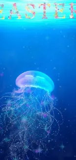 Easter jellyfish glows in blue ocean depths, creating a serene underwater scene.