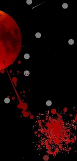 Artistic depiction of a blood moon with splatters on a dark background.