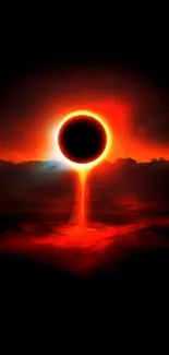 Vivid eclipse glow with red and black hues in a cosmic mobile wallpaper.