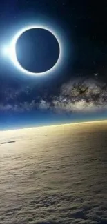 Solar eclipse with Earth view, space wallpaper.