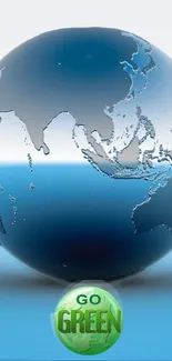 3D globe with 'Go Green' message in blue and green tones.