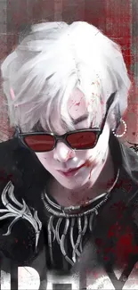 Abstract art wallpaper with a stylish character featuring white hair and sunglasses.