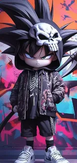 Edgy anime character with graffiti background.