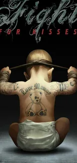 Wallpaper of a baby with tattoos in an edgy, artistic style.