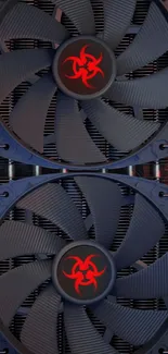 Mobile wallpaper of industrial fans with biohazard symbols.