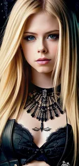 Stylish blonde with gothic fashion elements in a modern portrait.