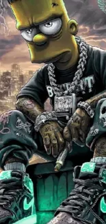 Edgy cartoon character with urban graffiti style.