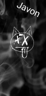 Edgy black and white cat illustration wallpaper.