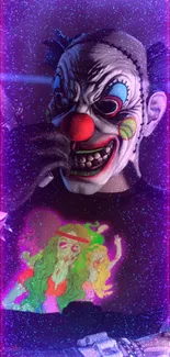 Edgy clown with knife art wallpaper for mobile device.