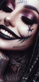 Gothic art wallpaper with tattoos and dark makeup, showcasing bold edgy design.