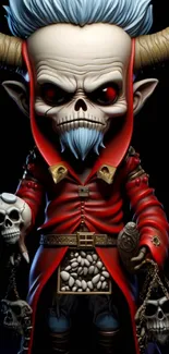 Gothic skull character in a red robe, holding skulls with chains.