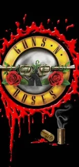 Guns N' Roses logo with red splatter wallpaper.