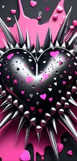 Black heart with spikes on pink background wallpaper.