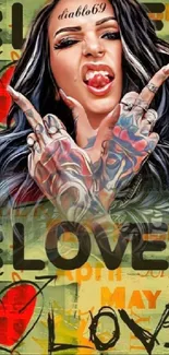 Edgy graffiti love-themed wallpaper with tattoos.