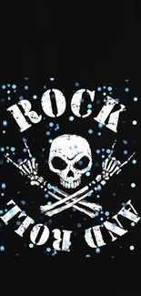 Rock and roll skull wallpaper with dark background.