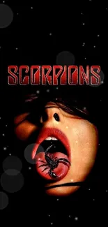 Edgy Scorpions phone wallpaper with red text and scorpion design.