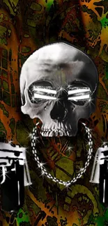 Edgy mobile wallpaper with a bold silver skull and vibrant background.