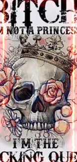 Crowned skull with flowers art wallpaper.