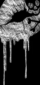 Edgy skull art with dripping effect on black background.