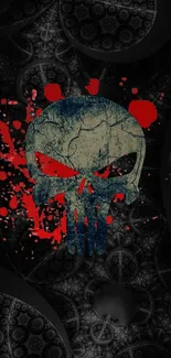 Edgy skull wallpaper with red accents on a dark background.