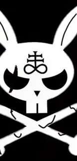 Black and white skull-shaped rabbit design wallpaper.