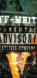 Edgy urban wallpaper with parental advisory design.