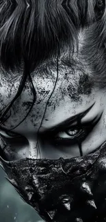 Mysterious warrior with face mask art.