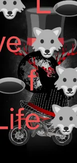 Dark and edgy mobile wallpaper with wolves and red accents.