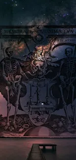 Cosmic skeleton art on a starry sky background.