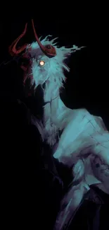 Eerie creature with glowing eyes in dark, artistic wallpaper.