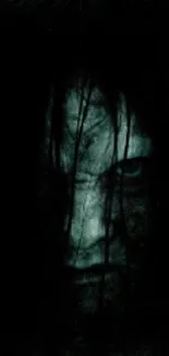 Eerie dark wallpaper featuring a haunting face in shadows.