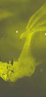 Eerie dragon with ghosts in greenish-yellow hue on mobile wallpaper.