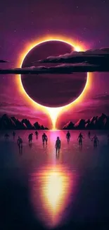 Sci-fi wallpaper with an eerie eclipse and shadowy figures.