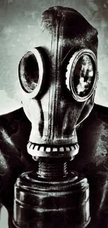 Eerie black-and-white gas mask wallpaper art