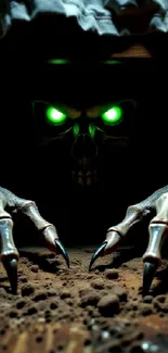 Eerie mobile wallpaper with glowing skull