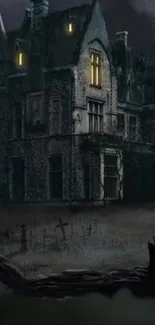 Gothic mansion at night mobile wallpaper with eerie atmosphere.