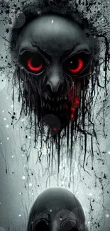 Dark gothic skull wallpaper with red eyes.