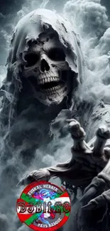 Grim Reaper with smoky background, reaching forward, gothic style mobile wallpaper.