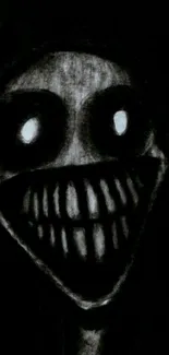 Dark wallpaper with an eerie grinning face.