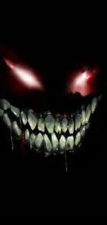 Dark, grinning face with glowing red eyes for mobile wallpaper.