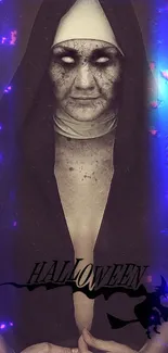 Eerie Halloween-themed nun wallpaper with spooky effects.