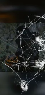 Eerie Halloween phone wallpaper with shattered glass and haunted figure.