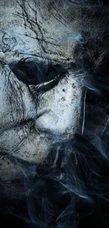 Eerie mask with smoke effects on a dark background, perfect for a chilling aesthetic.