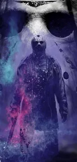 Mystic masked figure in cosmic mist wallpaper