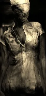 Eerie figure in sepia tones, creating a mysterious, dark wallpaper.