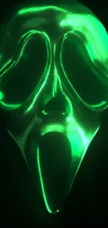 Neon green ghost mask with haunting glow