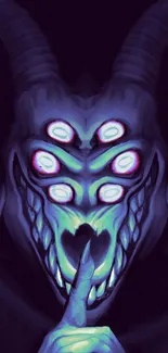 Neon monster art with glowing eyes, perfect for a dark themed wallpaper.