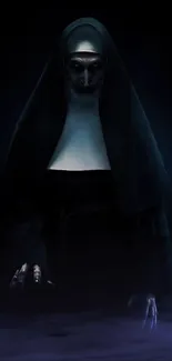 Eerie dark nun mobile wallpaper with mystical ambiance.